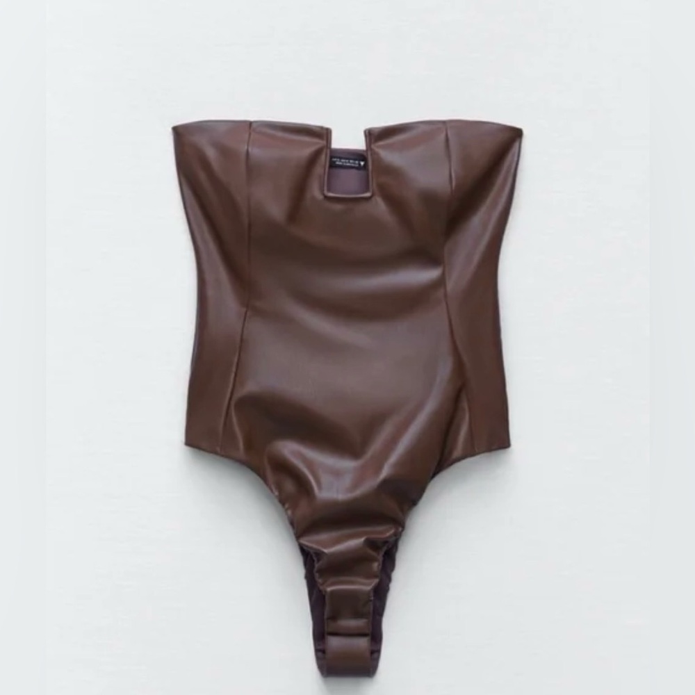 Zara Brown Faux Leather Bodysuit